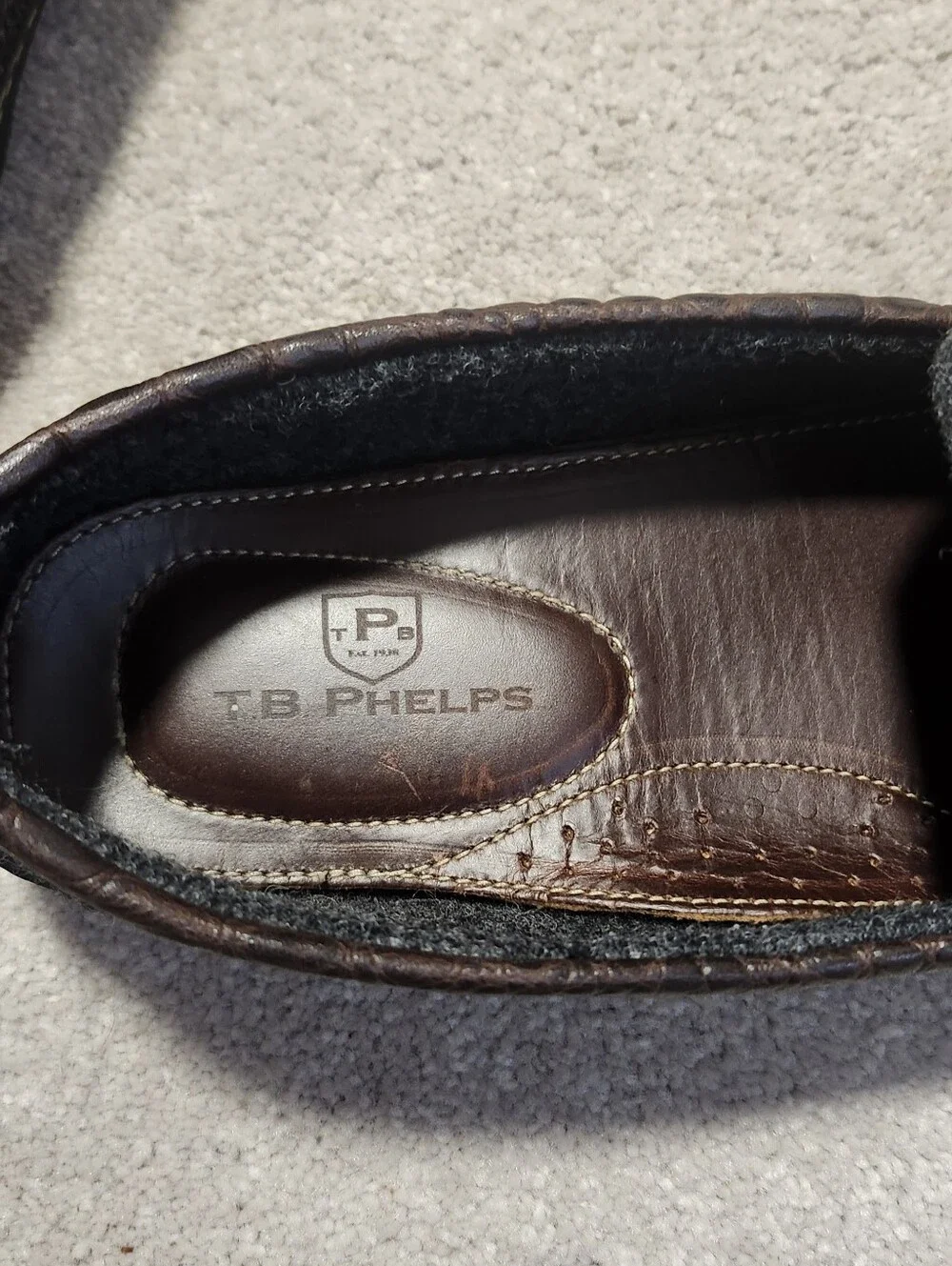 T.B. PHELPS Men's Wool Horse Bit Driver Italian Gray Brown‎ Moccasin Loafer 11